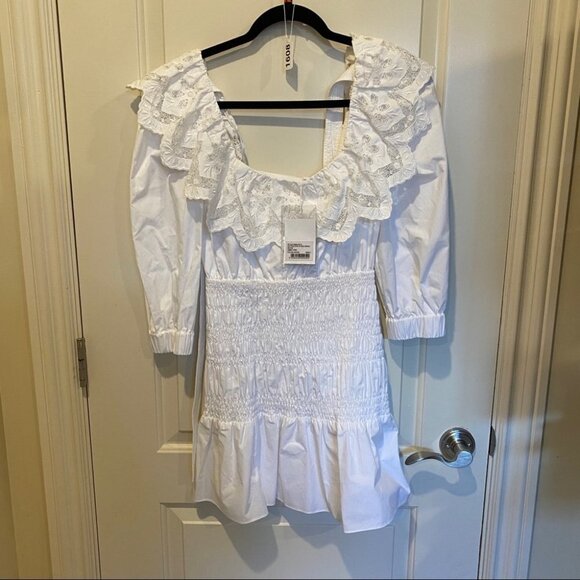 NWT Self-Portrait White Cotton Poplin Mini Dress $475 - Picture 9 of 9